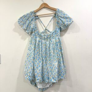 Free People Babydoll Blue Floral Mini Dress